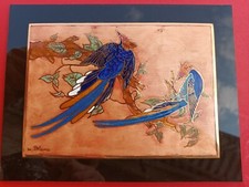Tableau Emaux Cloisonnés sur Cuivre au Décor Oiseaux  signé M. BLANC