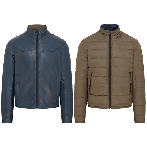 Veste cuir bleu réversible - bleu,