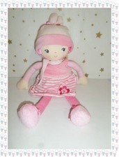 ㉞ -Doudou Poupée de Chiffon Robe Rose Rayée Fleur Chapeau   Corolle 36 cm