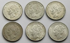 Lot de 6 x 1 Gulden Wilhelmia 1929 à 1940 (Pays-Bas)