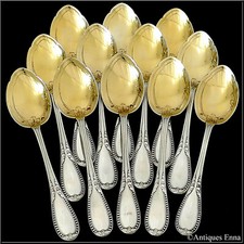 Lapparra French Sterling Silver 18k Gold Ice Cream Spoons Set 12 Pc Neoclassical