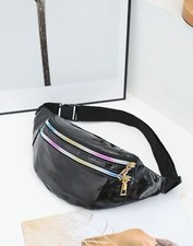 Sac Banane Noir Femme Homme En Simili Cuir Zippé Sacoche Simple Réglable