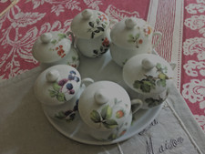 6 superbes pots à crème ou confiture porcelaine DUSSAULT + plat