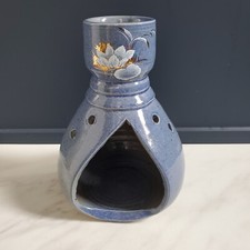 Ancien Bougeoir Photophore En Grès Fleur Lotus Deco Vintage Collection Céramique