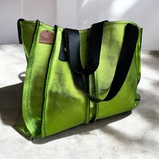 Tote bag cuir vert électrique