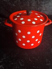 Ancien Faitout marmite couvercle émaillé Rouge A Point Blanc vintage 