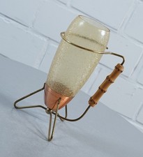 rare bougeoir rockabilly laiton cuivre verre avec poignée bambou vintage