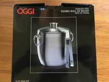 OGGI 3 Qt Stainless Steel Double Wall Ice Bucket with Tong NEW in Box