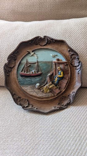 Ancienne assiette bois peinte - bois,