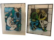 Paire de panneaux décoratif en verre peint XX siècle