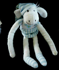 *. DOUDOU LUMINOU JEMINI ANE CHEVAL MOUTON BLANC ROBE BLEU RAYE BONNET 33cm TTBE