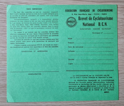 Brevet cyclotourisme - brevet, de