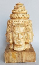 SUPERBE REPRODUCTION EN STEATITE DE QUATRE TETES KHMERS / CAMBODGE / ANGKOR VAT