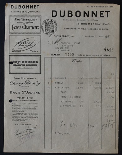 Facture 1927 dubonnet - facture,