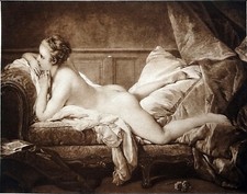 FEMME NUE sur un SOFA (Marie-Louise O'Murphy)- Planche érotique 19e (de Boucher)