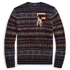 XXL POLO RALPH LAUREN Rugby Fair Isle Varsity Wool Sweater Letterman Big P 2XL