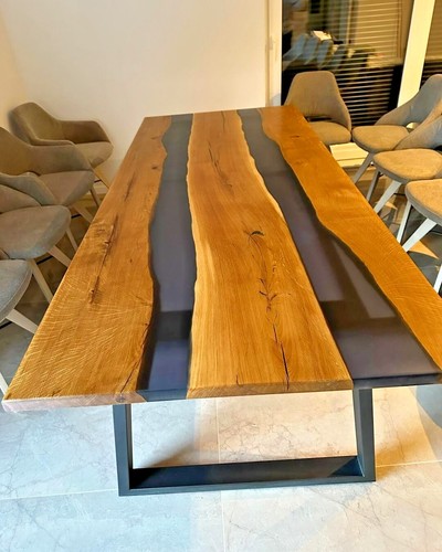 Black epoxy wood table - black,