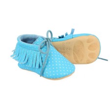 CHAUSSONS BEBE FILLE  EZPZ EASY PEASY MEXIMOO  BLEU BABY/ PLUMETIS BLANC
