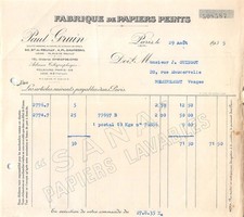 1935 FABRIQUE DE PAPIERS PEINTS PAUL GRUIN A PARIS - M. GUINGOT A REMIREMONT