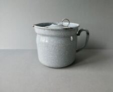 crémier, pot à lait, ancien, en tôle émaillée, bleu/gris, avec son couvercle
