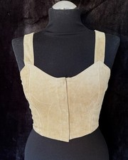 ARMANI SEXY VINTAGE BUSTIER TOP BEIGE GENUINE SUEDE SNAP FRONT CLOSURE STRAPS XS