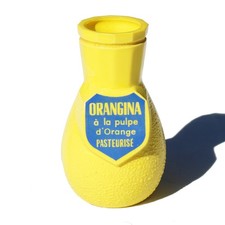 Porte paille publicitaire de bistrot vintage Orangina en opalex jaune