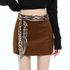 Jupe Marron Effet Cuir Courte