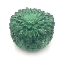 Boîte Verre Malachite Curt Schlevogt Chrysanthème Art Deco Ø9,5cm Parfait État