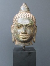 Tête de Bouddha Khmer en Bronze du Cambodge