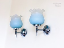 Appliques Appliques Appliques Murales Bleu Poudre Français Vintage Verre Dépoli avec Supports Chrome