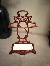 Porte Parapluie Vintage En Fonte Émaillée Rouge Art