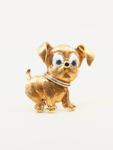 Broche vintage chien jaune - vintage,