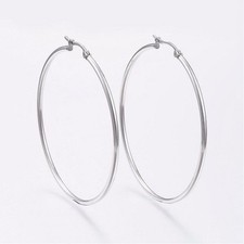 1 PAIRE de CREOLES ARGENTE 60mm BOUCLES D'OREILLES ACIER INOX HYPOALLERGENIQUE