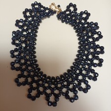 Collier collerette Vintag perles noires à facettes en plastique années 1970/1980