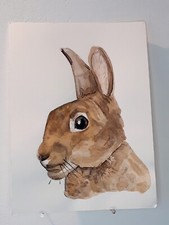 Lapin AQUARELLE ORIGINALE Campagne Home Decor Peinture Oiseau Nature Bois Fôret