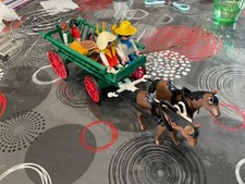 PLAYMOBIL Vintage - Charrette chevaux famille de fermiers accessoires