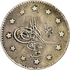 Empire ottoman, Abdul Hamid II, 1 Kurush, AH 1293/1876, Constantinople, Argent