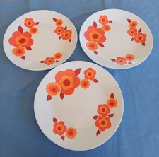 lot 3 assiettes plates arcopal modèle lotus fleurs orange vintage