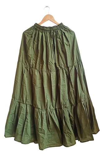 Jupe longue froncée unie - unie, vert