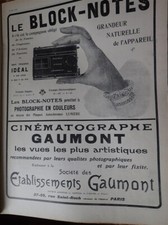 BLOCK NOTES photo couleurs + GAUMONT publicité papier ILLUSTRATION 1908
