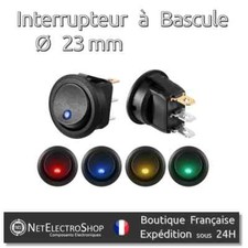 Interrupteur à Bascule Rond 23mm Voyant Led, KCD1, 12V, 3 pins, On-Off, 1 à 5pcs