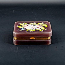 Antique Opaline Glass Box Italian Painted Trinket Casket by Fratelli FERRO