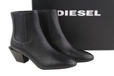 Bottes Femme DIESEL D-Texanne EU38 Cuir Noir Amande Cheville RRP290