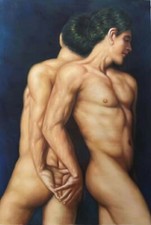 tableau peinture originale huile sur toile homme nu intégrale /gay male painting