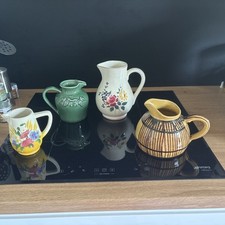 Pichet Cruche Vintage en Barbotine Fleurs Et Autres  en Céramique Lot De 4