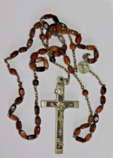 GRANDE Croix Crucifix CHRIST CHAPELET ancien 19èm métal art religieux catholique