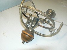 ANCIENNE SUSPENSION BOIS ET CUIVRE POUR CUISINE SEJOUR VINTAGE LUSTRE LAMPE