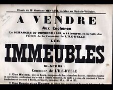 L'ILE D'ELLE (85) AFFICHE / VENTE IMMOBILIERE MAISON ECURIE & HANGAR en 1935