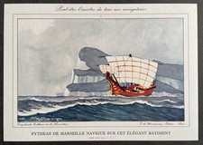 Navigation Pythéas de Marseille Gravure couleur de 1959 par Léon Haffner