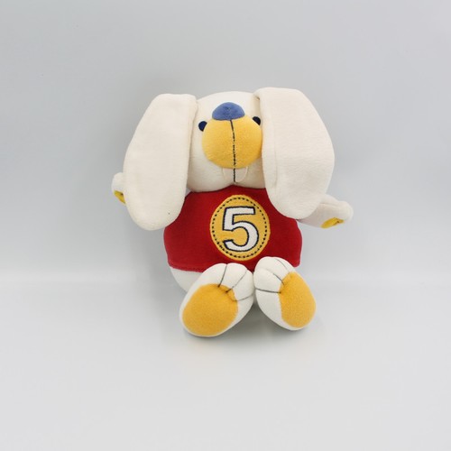 Doudou lapin blanc rouge jaune